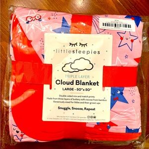 NEW Little Sleepies pink stars and stripes large cloud blanket